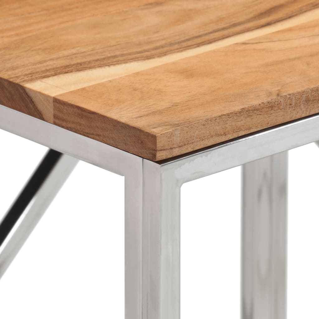 vidaXL Console Table Silver Stainless Steel and Solid Wood Acacia