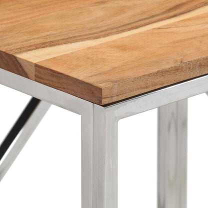 vidaXL Console Table Silver Stainless Steel and Solid Wood Acacia