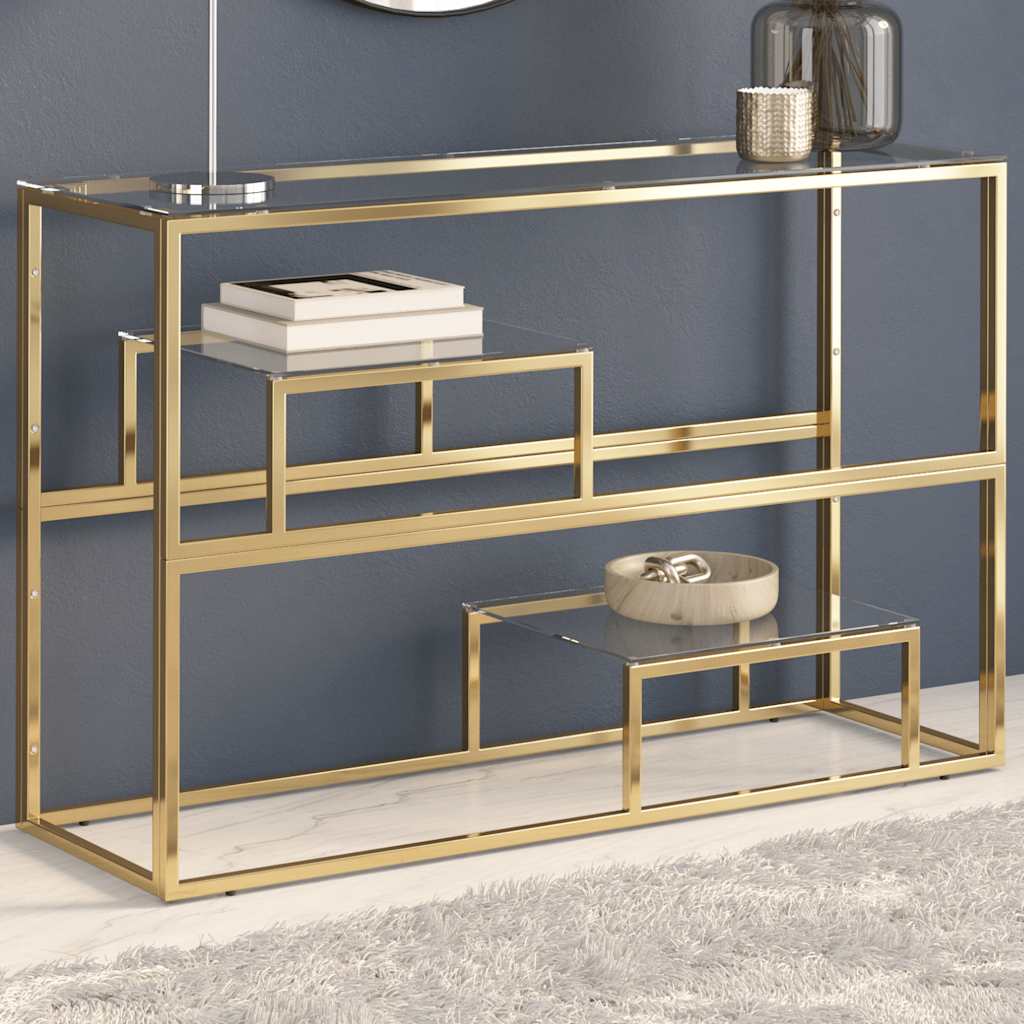 vidaXL Console Table Gold Stainless Steel and Tempered Glass
