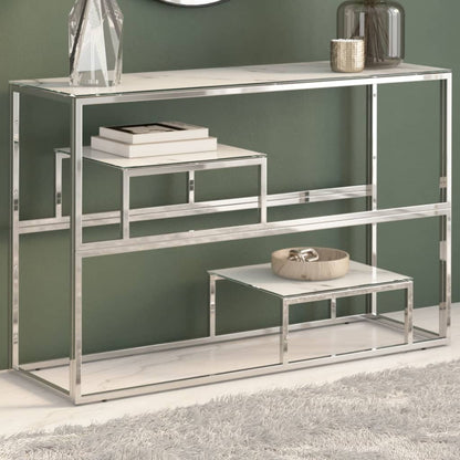 vidaXL Console Table Silver Stainless Steel and Tempered Glass