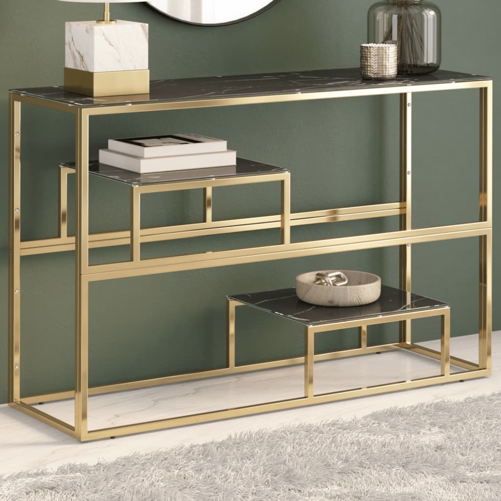 vidaXL Console Table Gold Stainless Steel and Tempered Glass