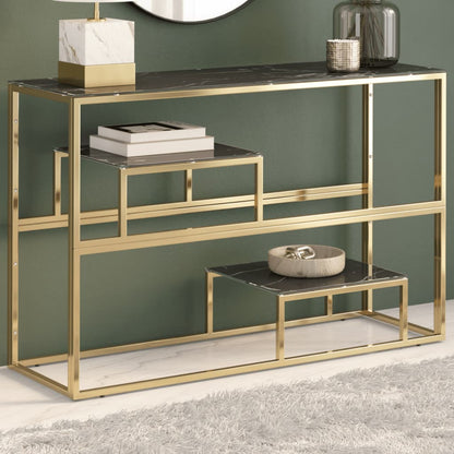 vidaXL Console Table Gold Stainless Steel and Tempered Glass