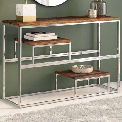 vidaXL Console Table Silver Stainless Steel and Solid Sleeper Wood