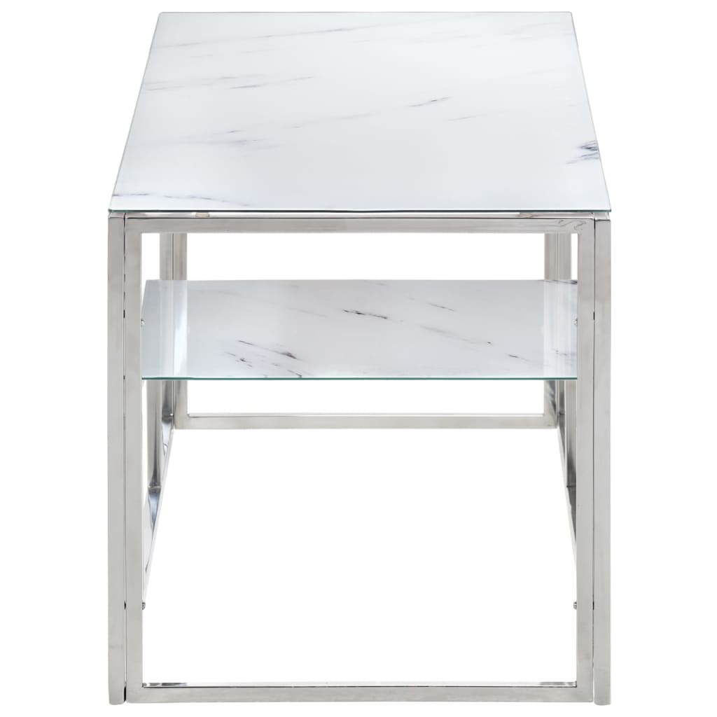 vidaXL Coffee Table Silver Stainless Steel and Tempered Glass