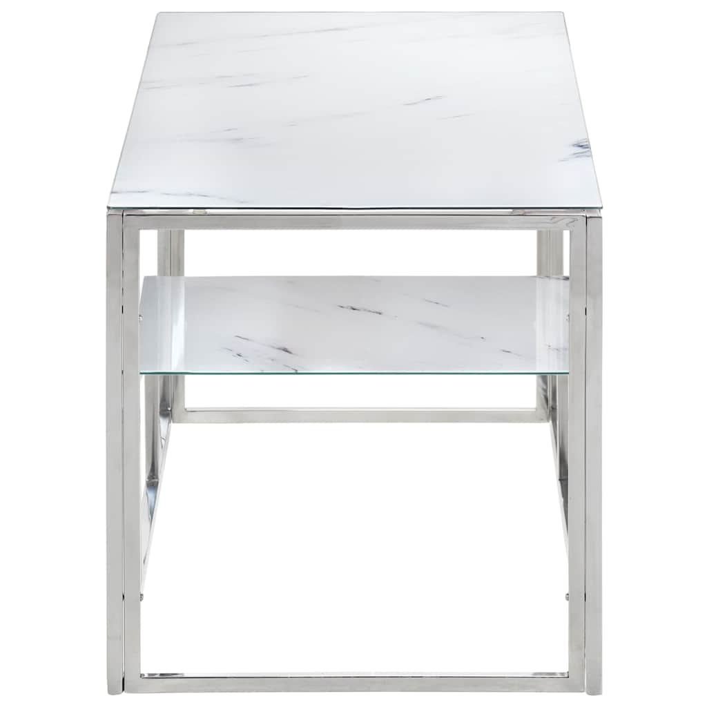 vidaXL Coffee Table Silver Stainless Steel and Tempered Glass