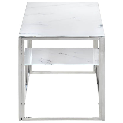 vidaXL Coffee Table Silver Stainless Steel and Tempered Glass