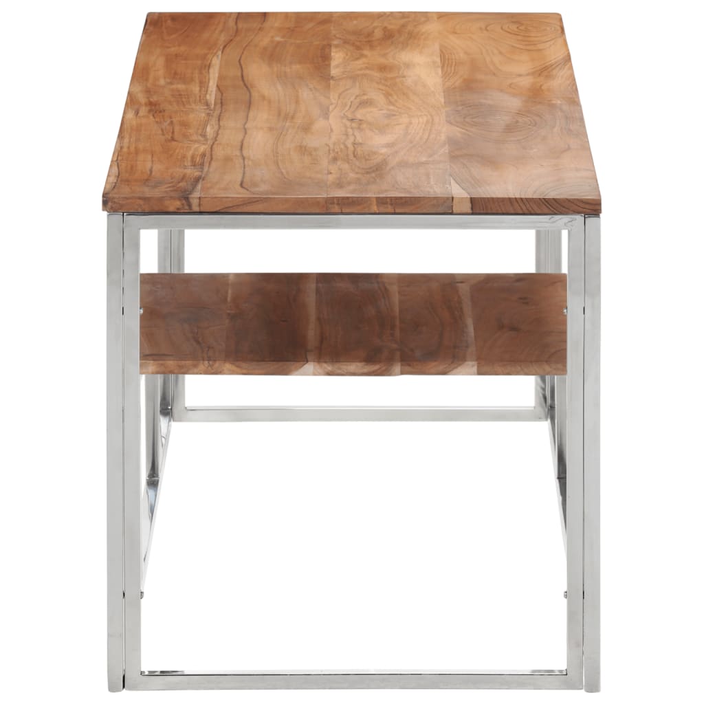 vidaXL Coffee Table Silver Stainless Steel and Solid Wood Acacia