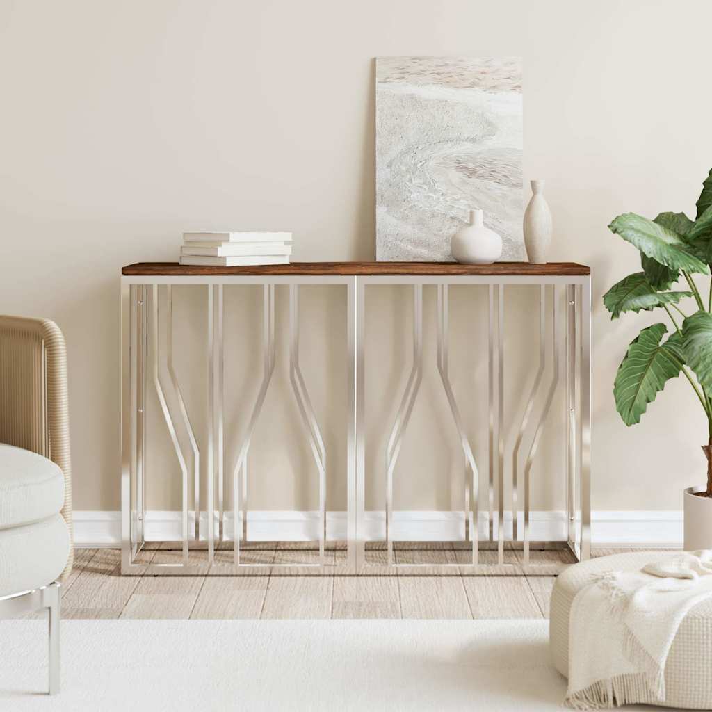 vidaXL Console Table Stainless Steel and Solid Wood Reclaimed