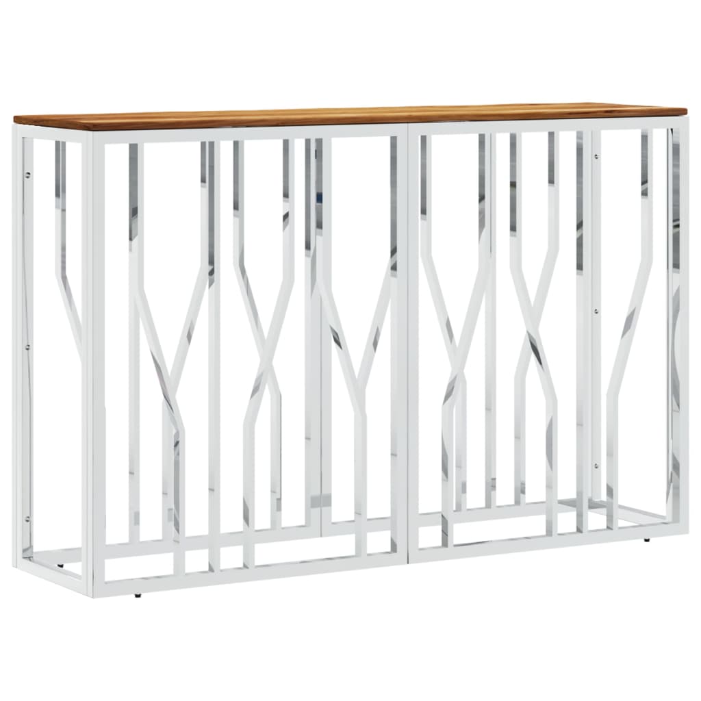 vidaXL Console Table Silver Stainless Steel and Solid Wood Acacia