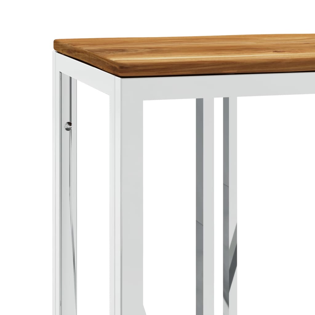 vidaXL Console Table Silver Stainless Steel and Solid Wood Acacia