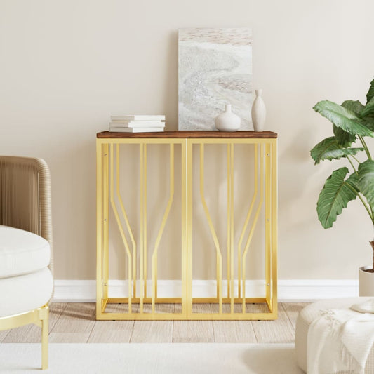 vidaXL Console Table Gold Stainless Steel and Solid Wood Reclaimed