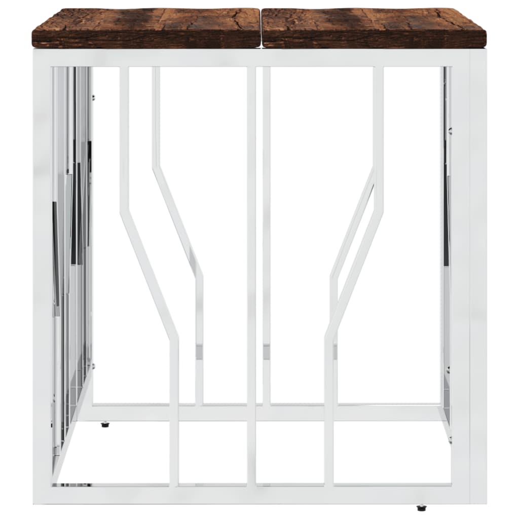 vidaXL Coffee Table Silver Stainless Steel and Solid Wood Reclaimed