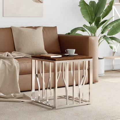 vidaXL Coffee Table Silver Stainless Steel and Solid Wood Reclaimed