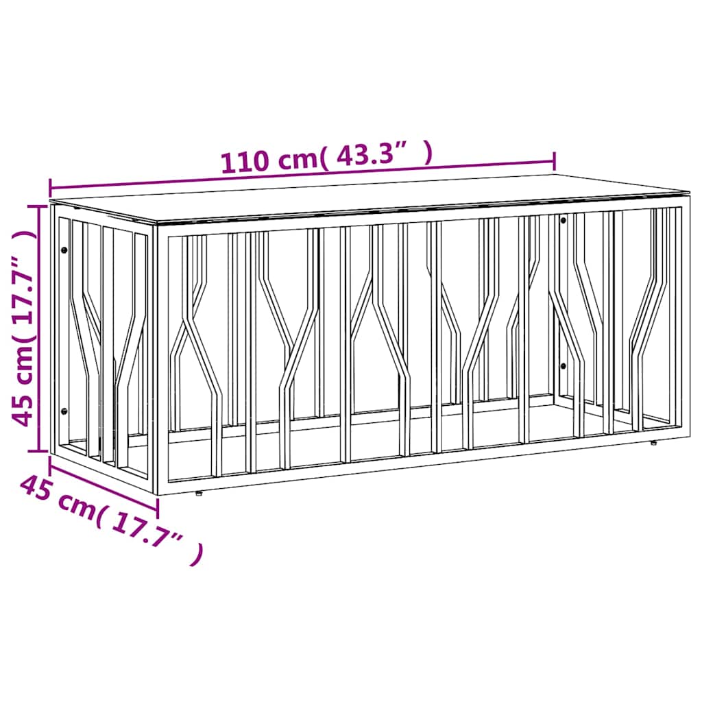 vidaXL Coffee Table 110x45x45 cm Stainless Steel and Glass