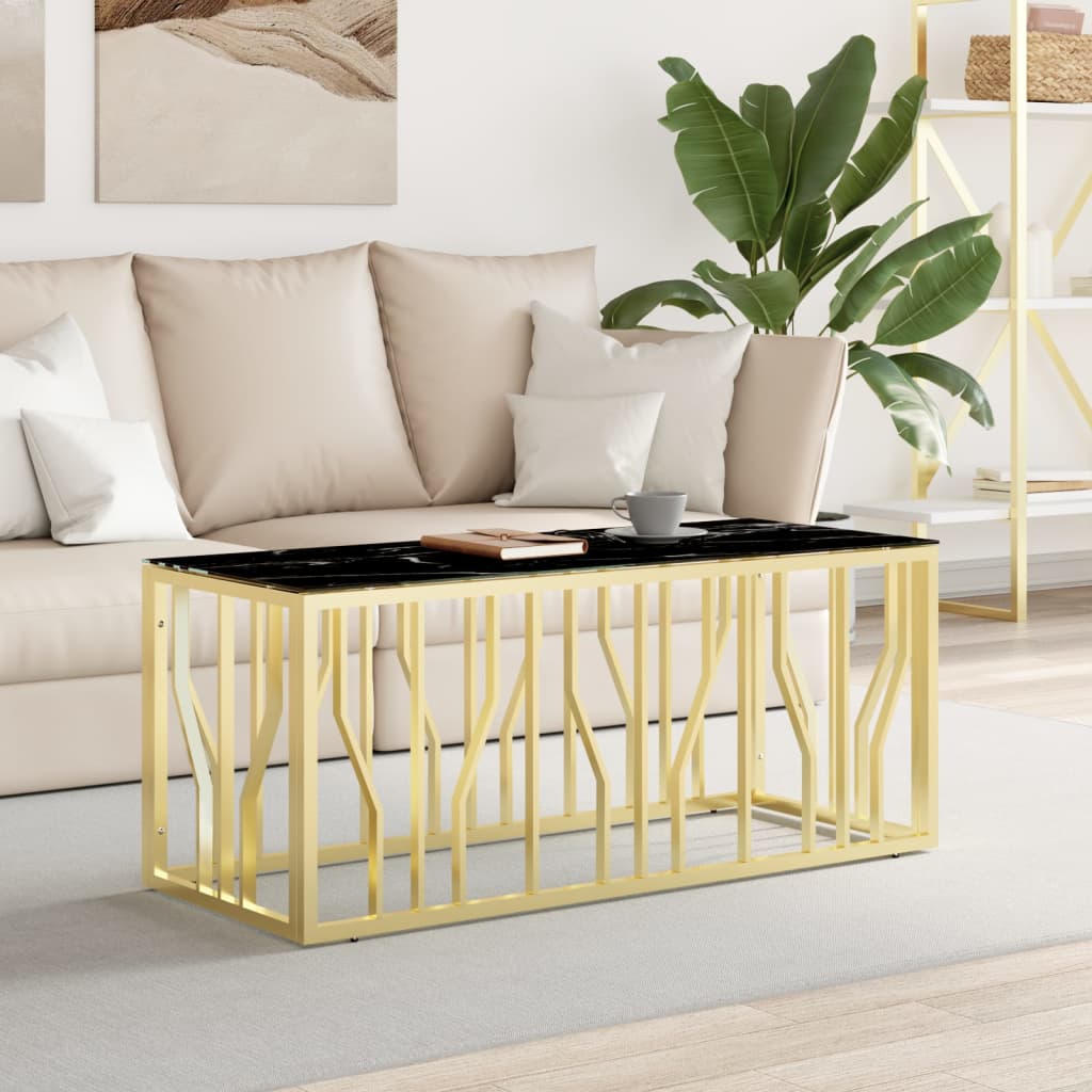 vidaXL Coffee Table Gold 110x45x45 cm Stainless Steel and Glass