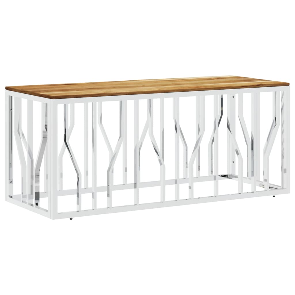 vidaXL Coffee Table Silver Stainless Steel and Solid Wood Acacia