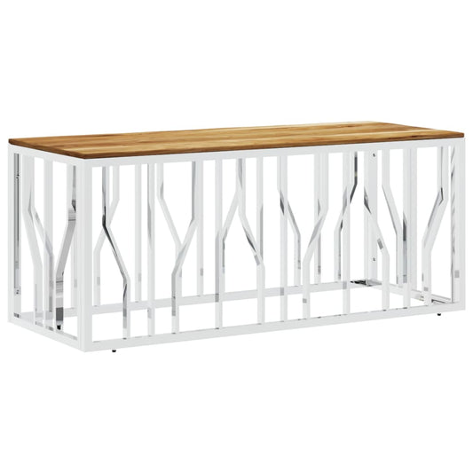 vidaXL Coffee Table Silver Stainless Steel and Solid Wood Acacia