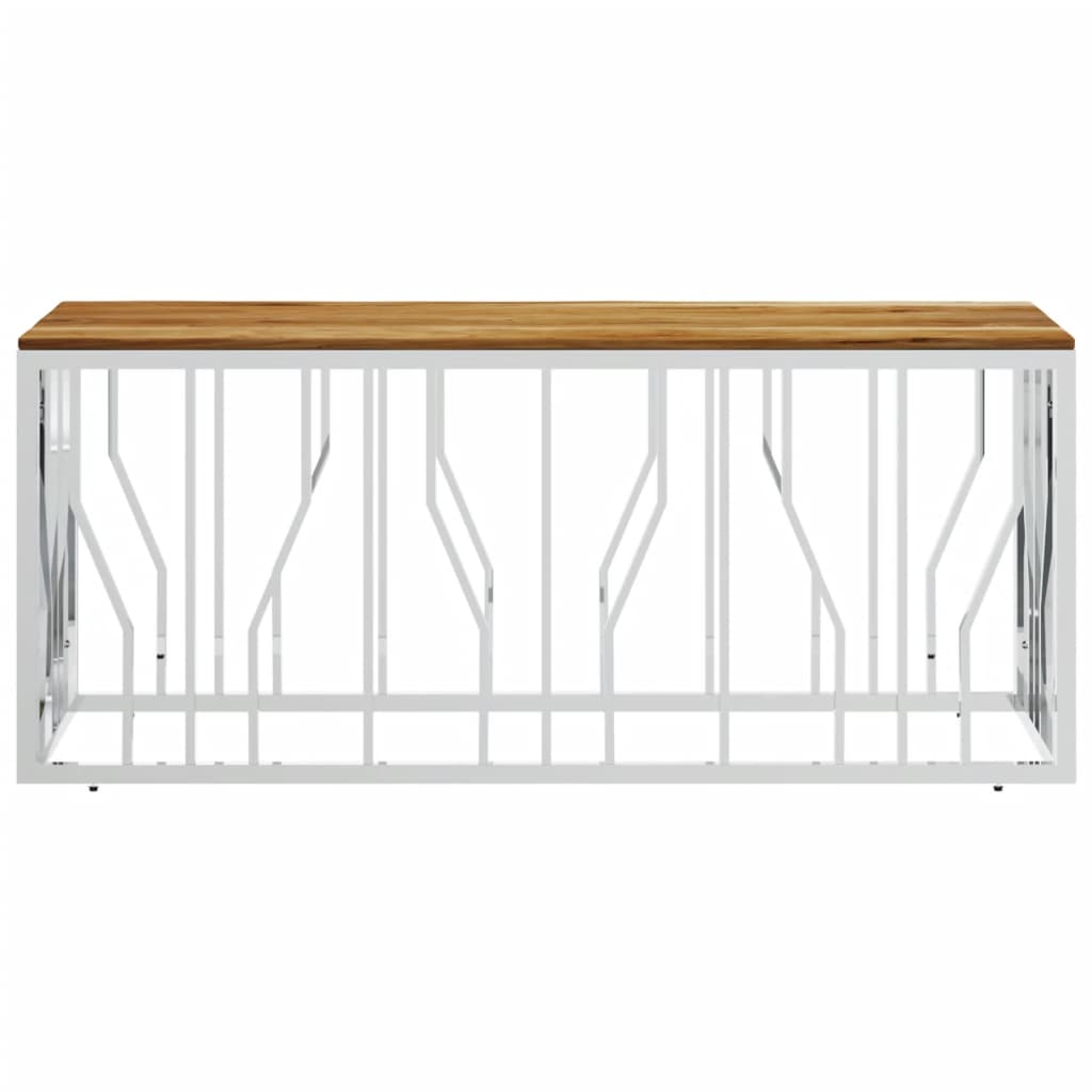 vidaXL Coffee Table Silver Stainless Steel and Solid Wood Acacia