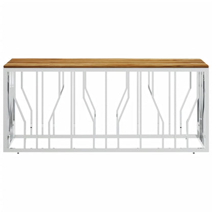 vidaXL Coffee Table Silver Stainless Steel and Solid Wood Acacia