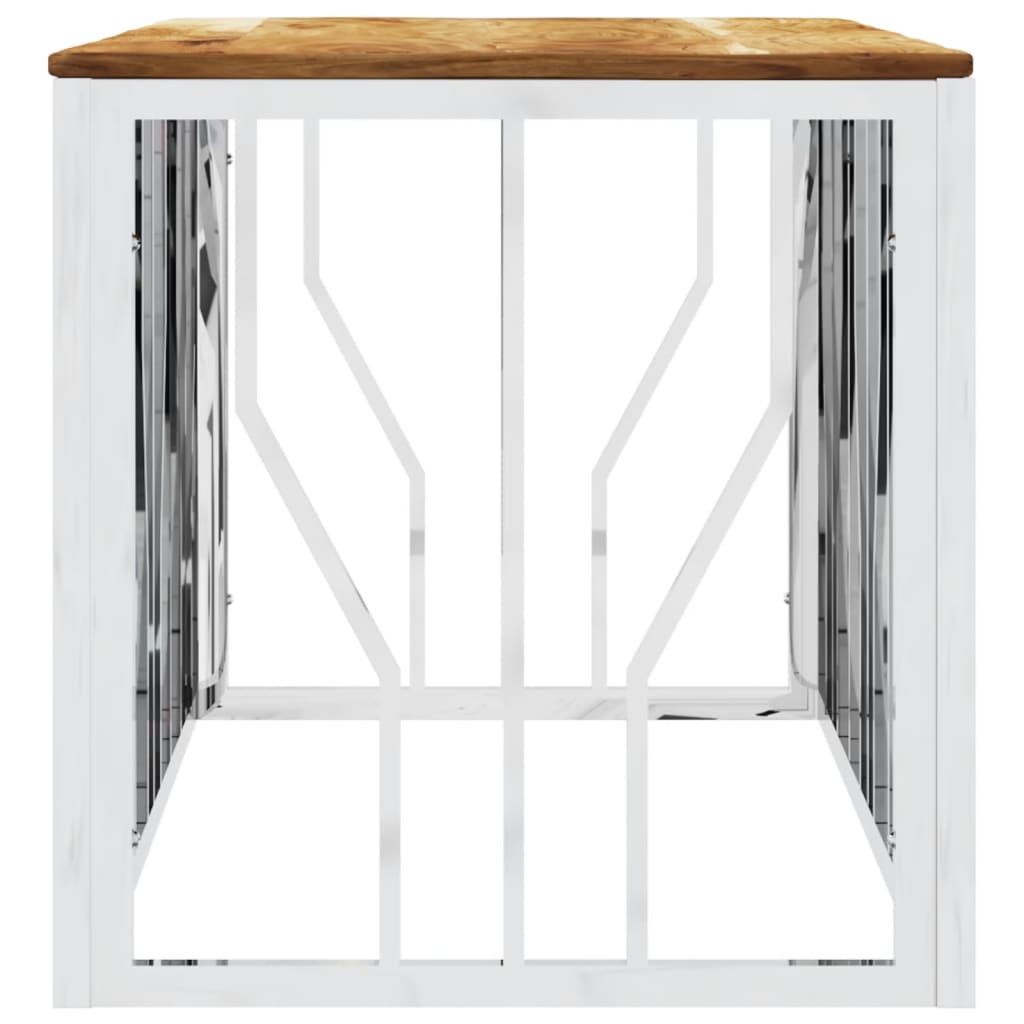 vidaXL Coffee Table Silver Stainless Steel and Solid Wood Acacia
