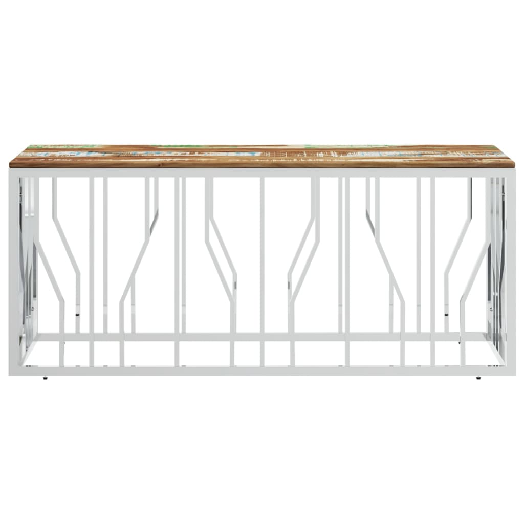vidaXL Coffee Table Silver Stainless Steel and Solid Wood Reclaimed