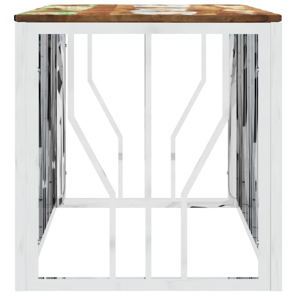 vidaXL Coffee Table Silver Stainless Steel and Solid Wood Reclaimed