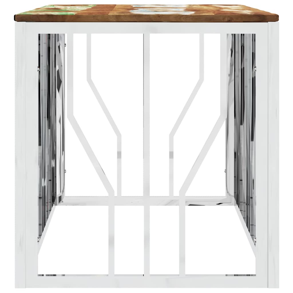 vidaXL Coffee Table Silver Stainless Steel and Solid Wood Reclaimed
