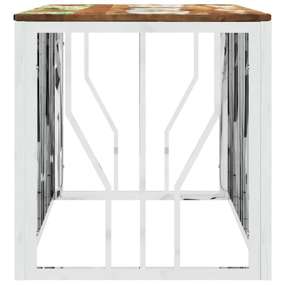 vidaXL Coffee Table Silver Stainless Steel and Solid Wood Reclaimed