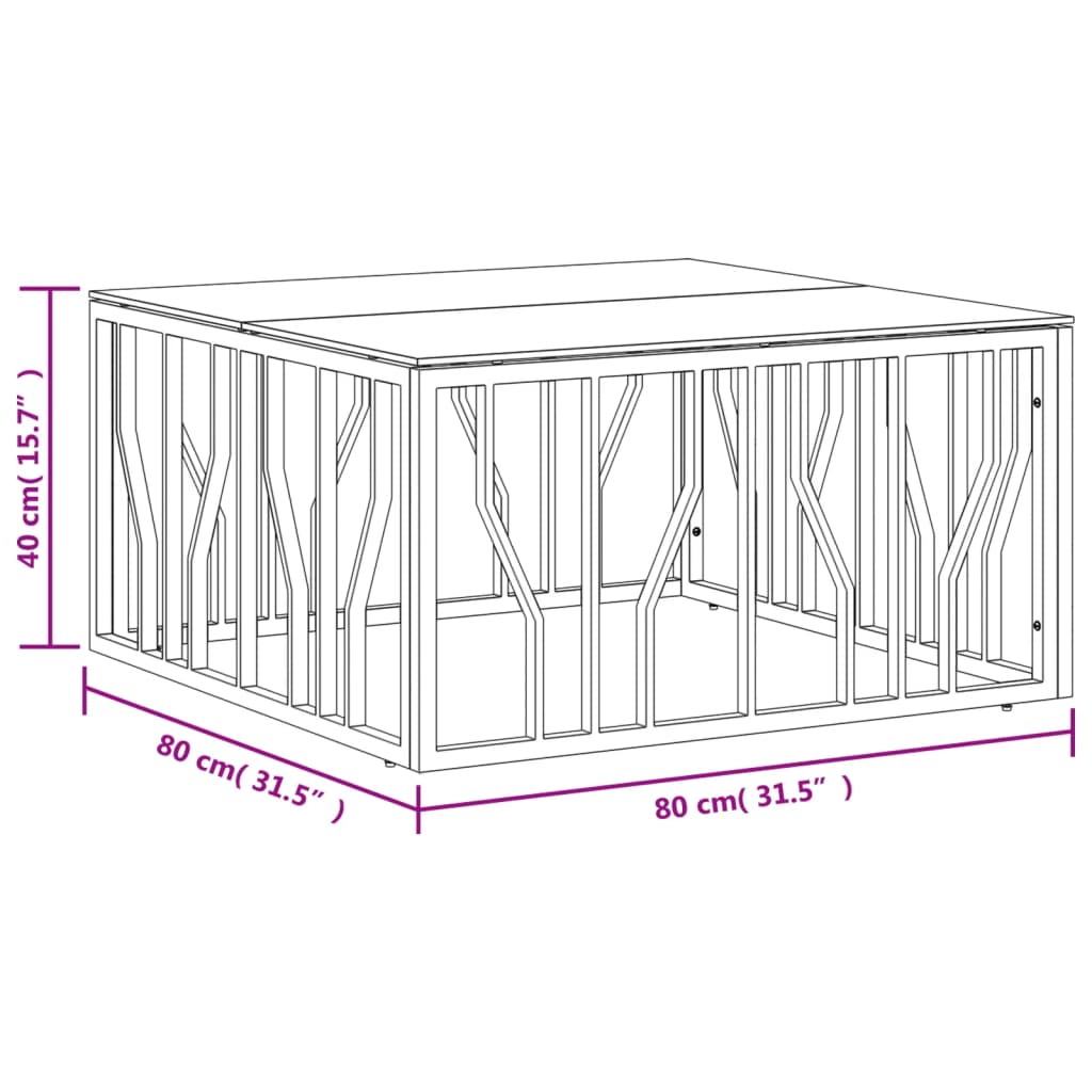 vidaXL Coffee Table 80x80x40 cm Stainless Steel and Glass
