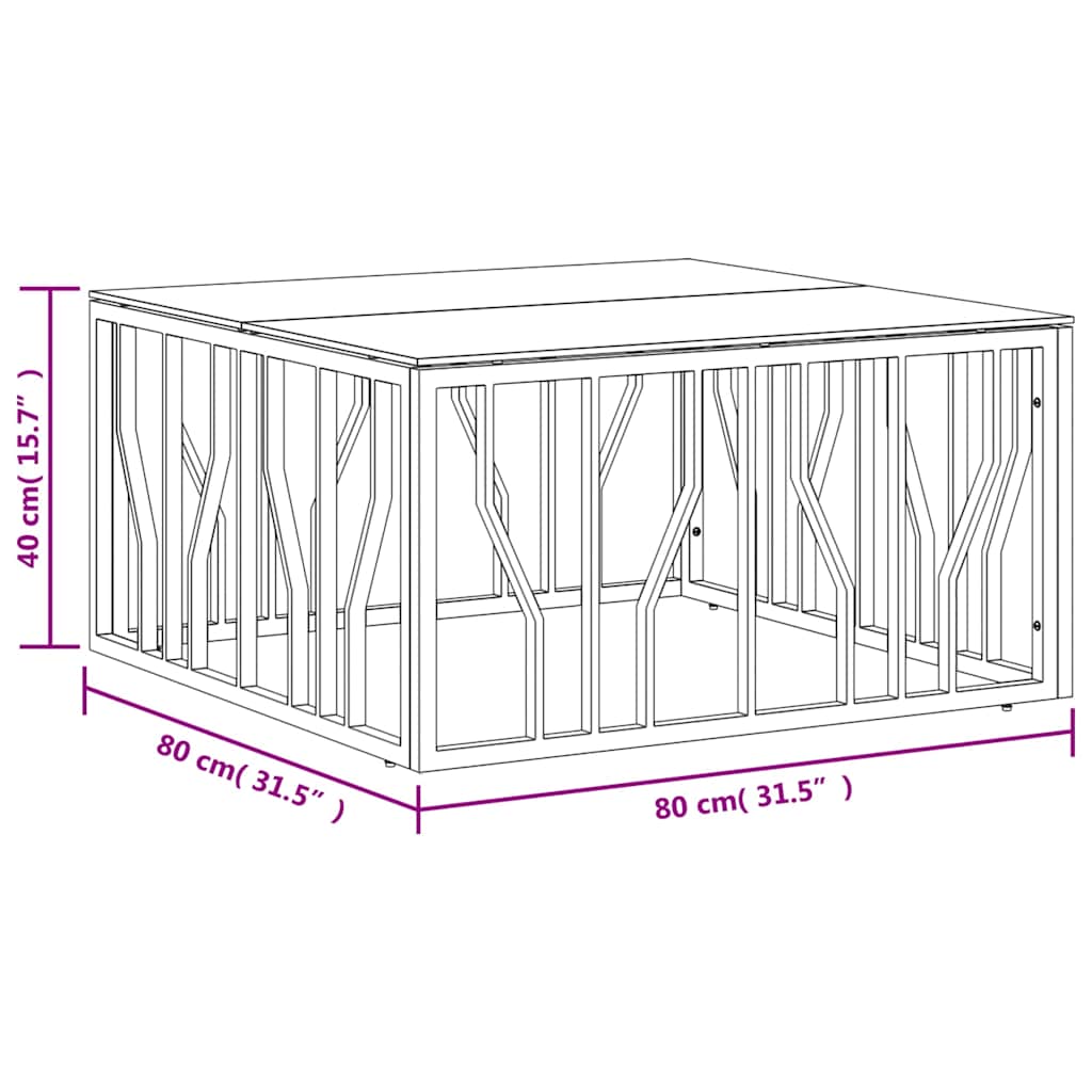 vidaXL Coffee Table 80x80x40 cm Stainless Steel and Glass