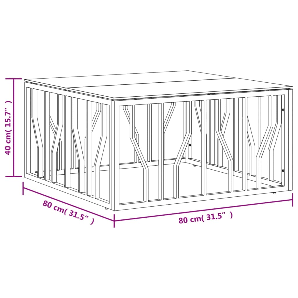 vidaXL Coffee Table Gold 80x80x40 cm Stainless Steel and Glass