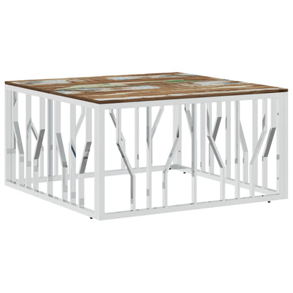 vidaXL Coffee Table Silver Stainless Steel and Solid Wood Reclaimed