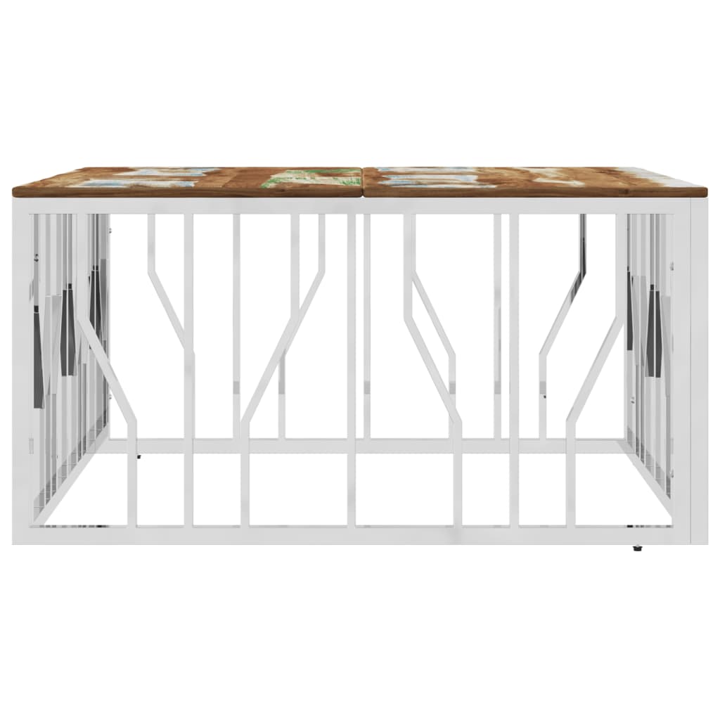 vidaXL Coffee Table Silver Stainless Steel and Solid Wood Reclaimed