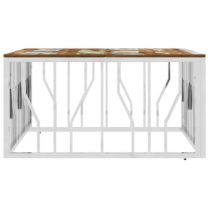 vidaXL Coffee Table Silver Stainless Steel and Solid Wood Reclaimed