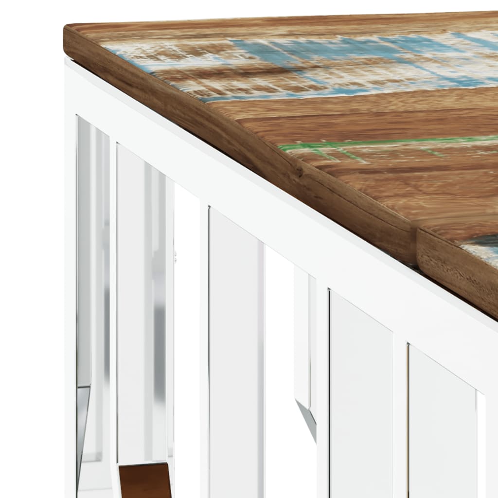 vidaXL Coffee Table Silver Stainless Steel and Solid Wood Reclaimed