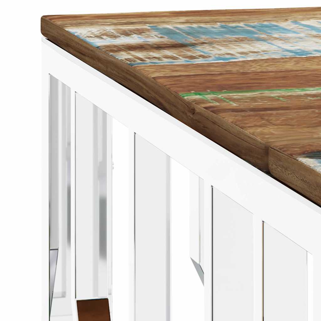 vidaXL Coffee Table Silver Stainless Steel and Solid Wood Reclaimed
