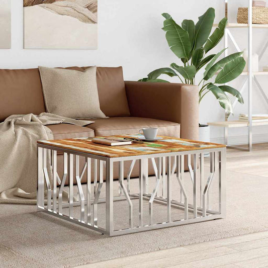 vidaXL Coffee Table Silver Stainless Steel and Solid Wood Reclaimed