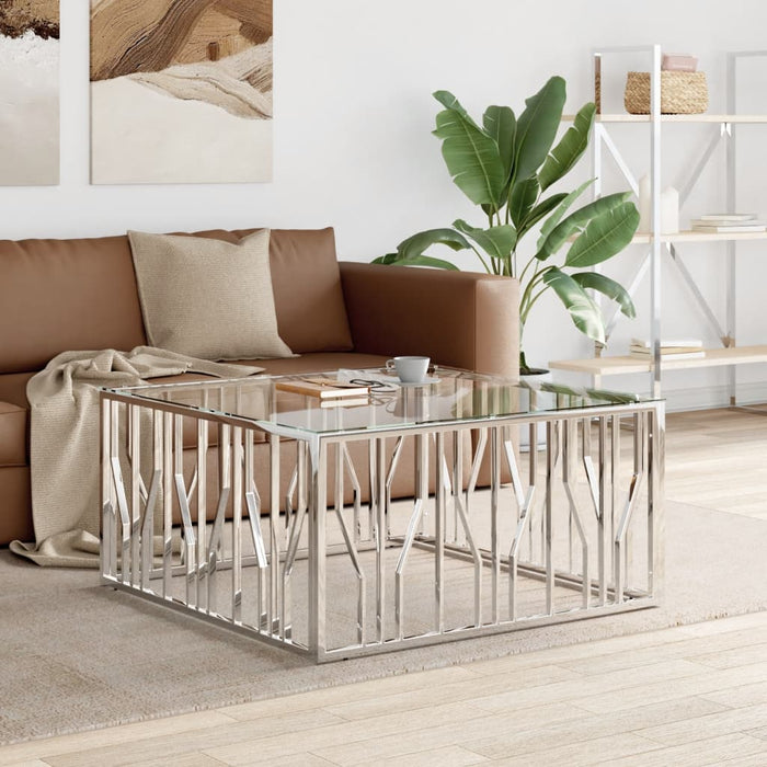 vidaXL Coffee Table 100x100x50 cm Stainless Steel and Glass