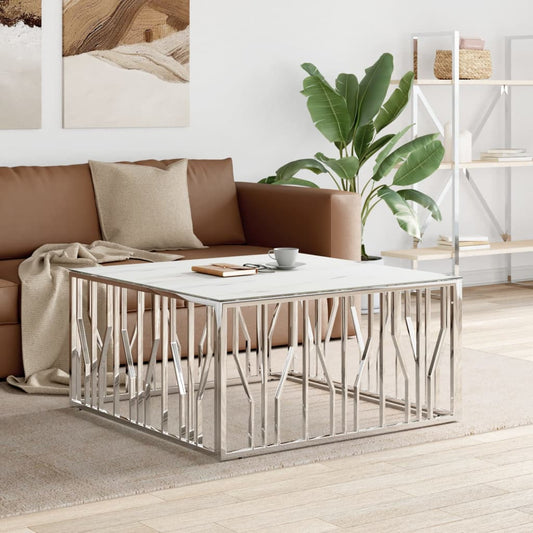 vidaXL Coffee Table Silver 100x100x50 cm Stainless Steel and Glass
