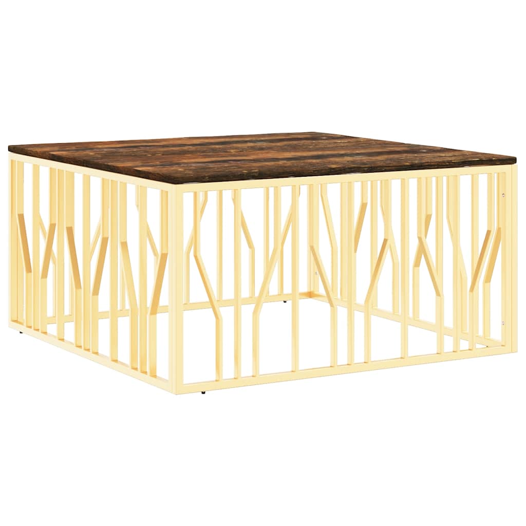 vidaXL Coffee Table Gold Stainless Steel and Solid Wood Reclaimed