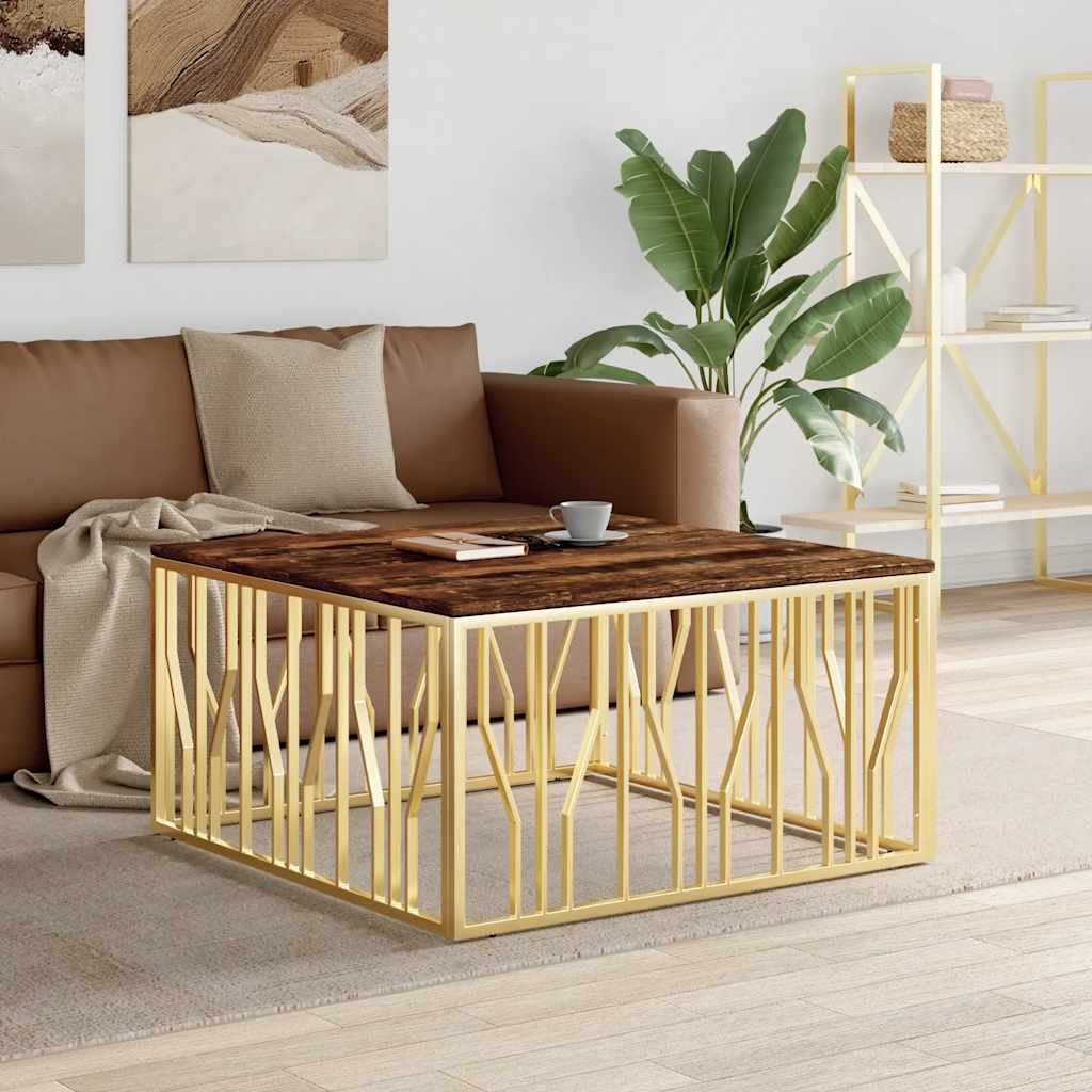 vidaXL Coffee Table Gold Stainless Steel and Solid Wood Reclaimed