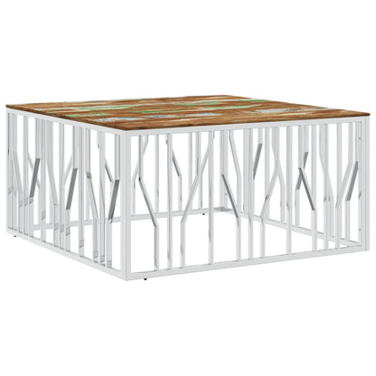 vidaXL Coffee Table Silver Stainless Steel and Solid Wood Reclaimed