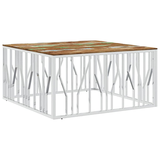 vidaXL Coffee Table Silver Stainless Steel and Solid Wood Reclaimed