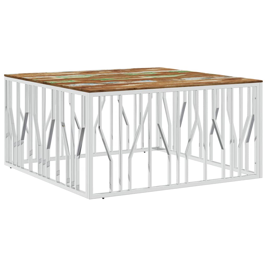 vidaXL Coffee Table Silver Stainless Steel and Solid Wood Reclaimed