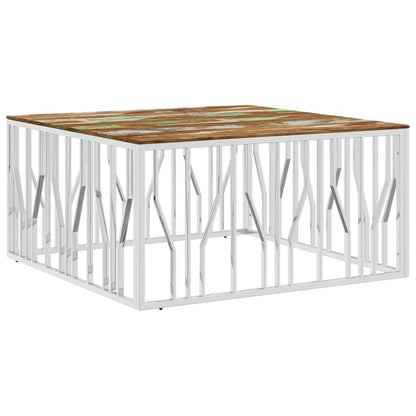 vidaXL Coffee Table Silver Stainless Steel and Solid Wood Reclaimed