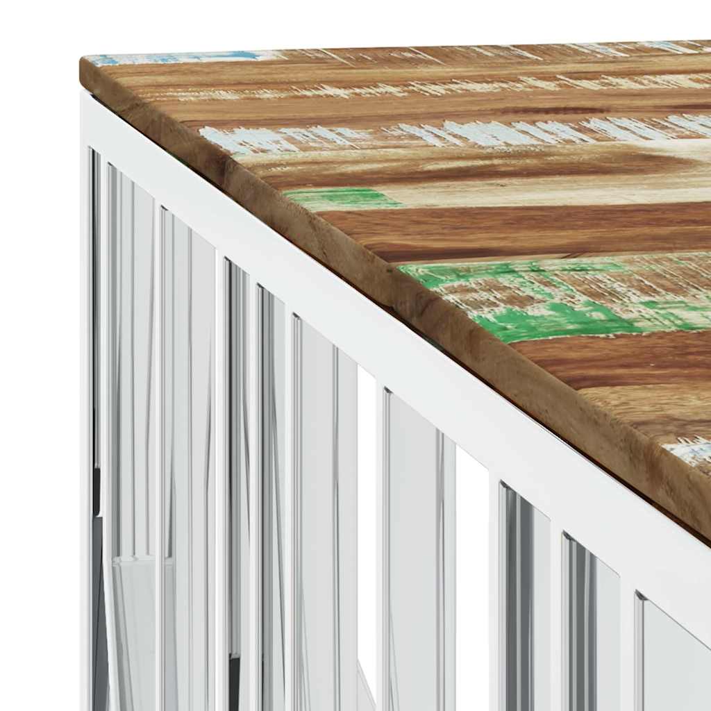 vidaXL Coffee Table Silver Stainless Steel and Solid Wood Reclaimed
