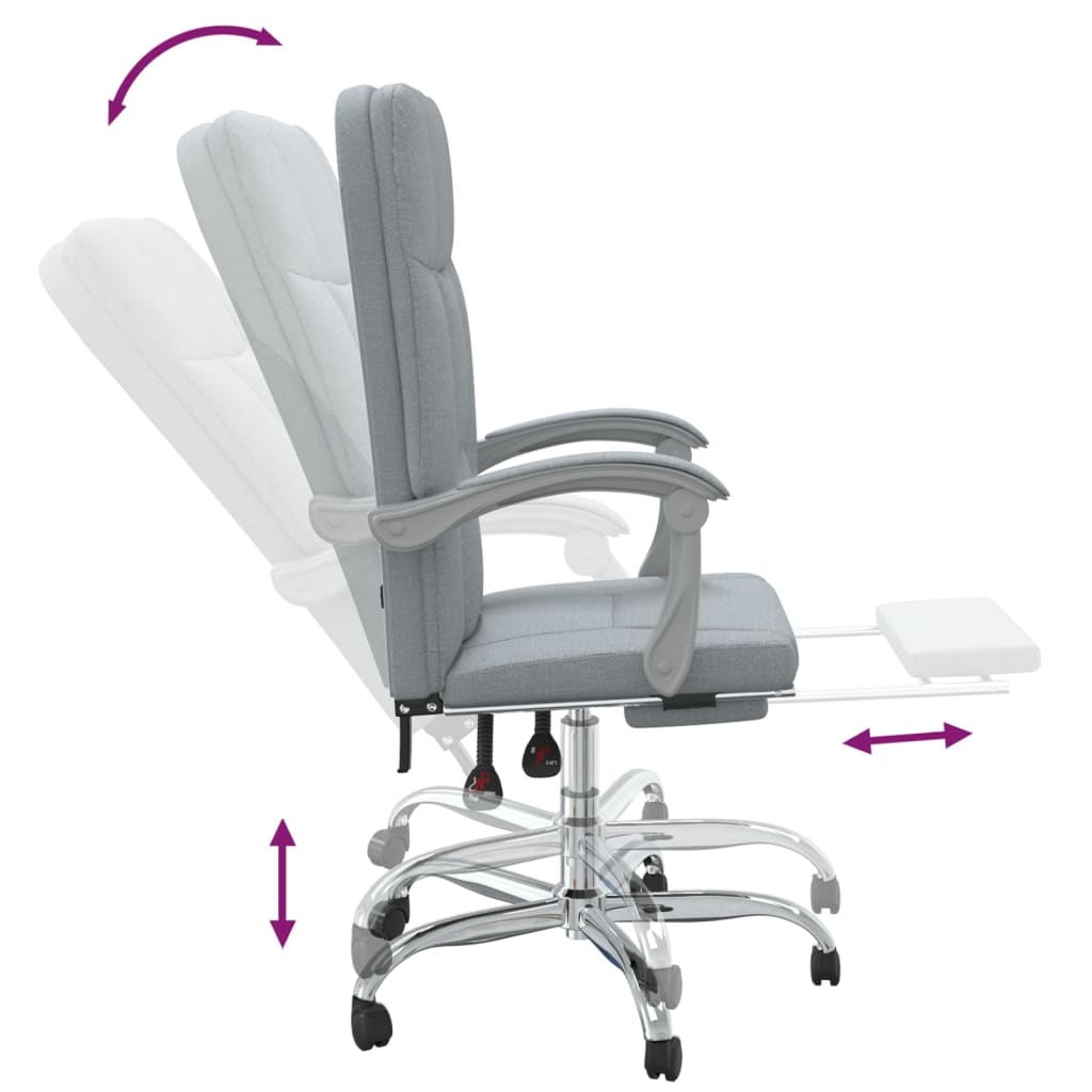 vidaXL Reclining Office Chair Light Grey Fabric