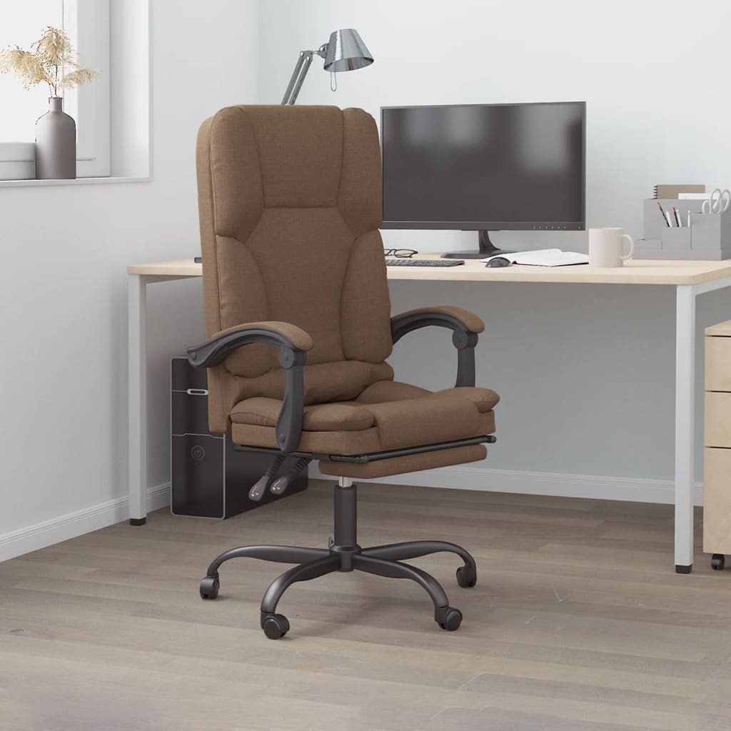 vidaXL Massage Reclining Office Chair Brown Fabric