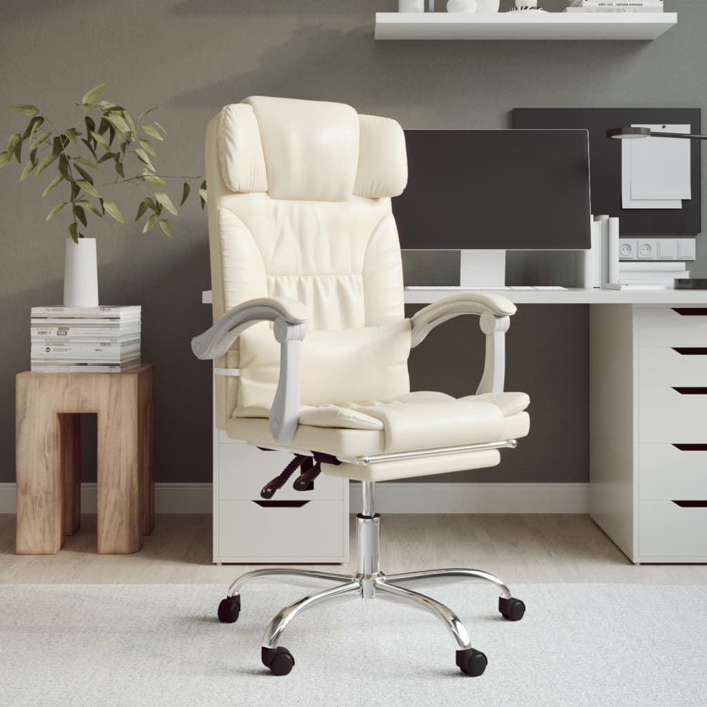 vidaXL Reclining Office Chair Cream Faux Leather