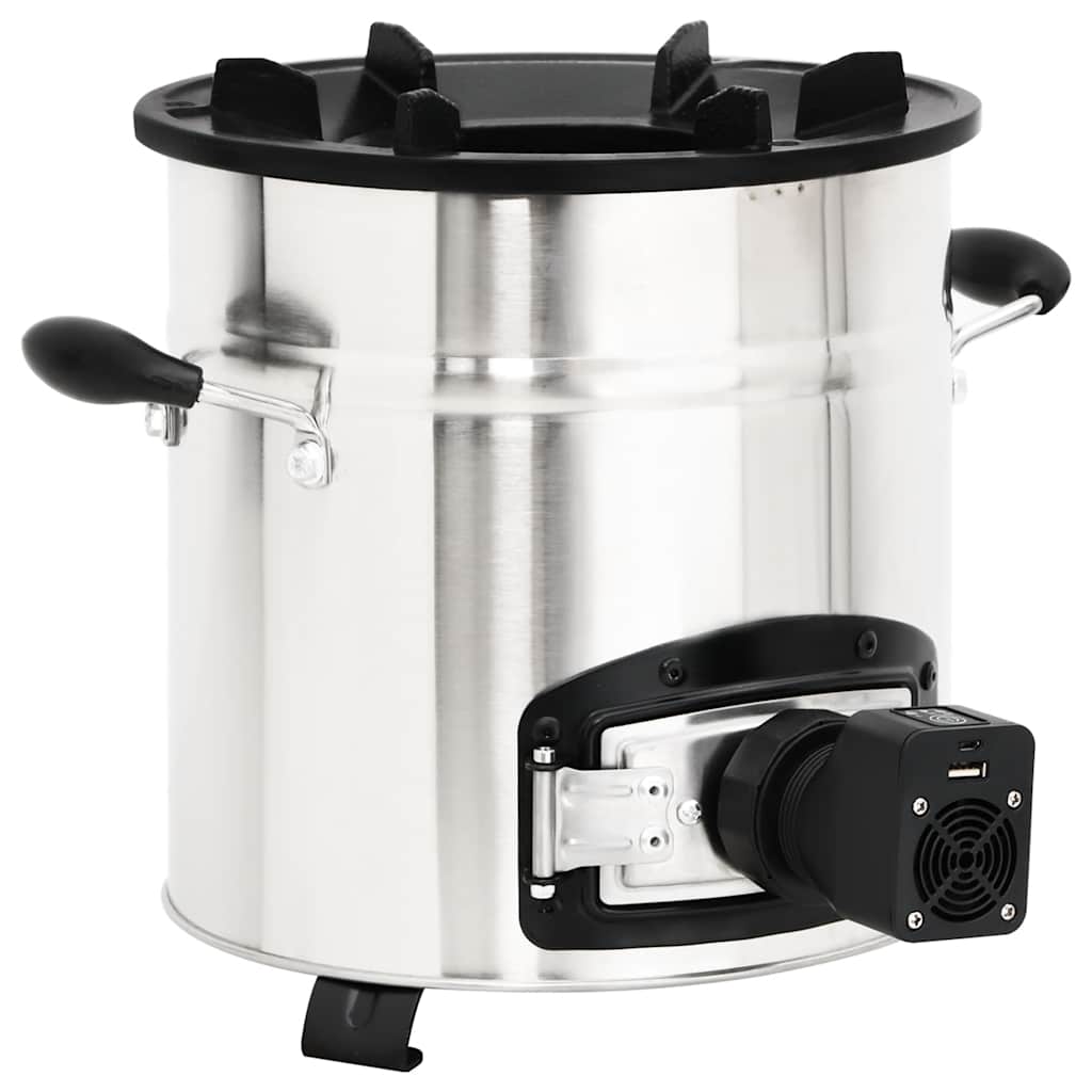 vidaXL Wood Stove with USB Fan Silver 35.5x26x28 cm Stainless Steel
